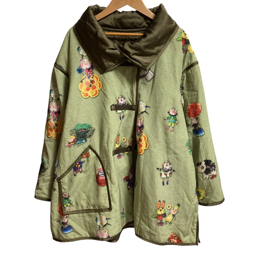 ALBEROBELLO OLLEBOREBLA オレボレブラ アルベロベロ ぶたさん プリント リバーシブル コート グリーン レディース 古着