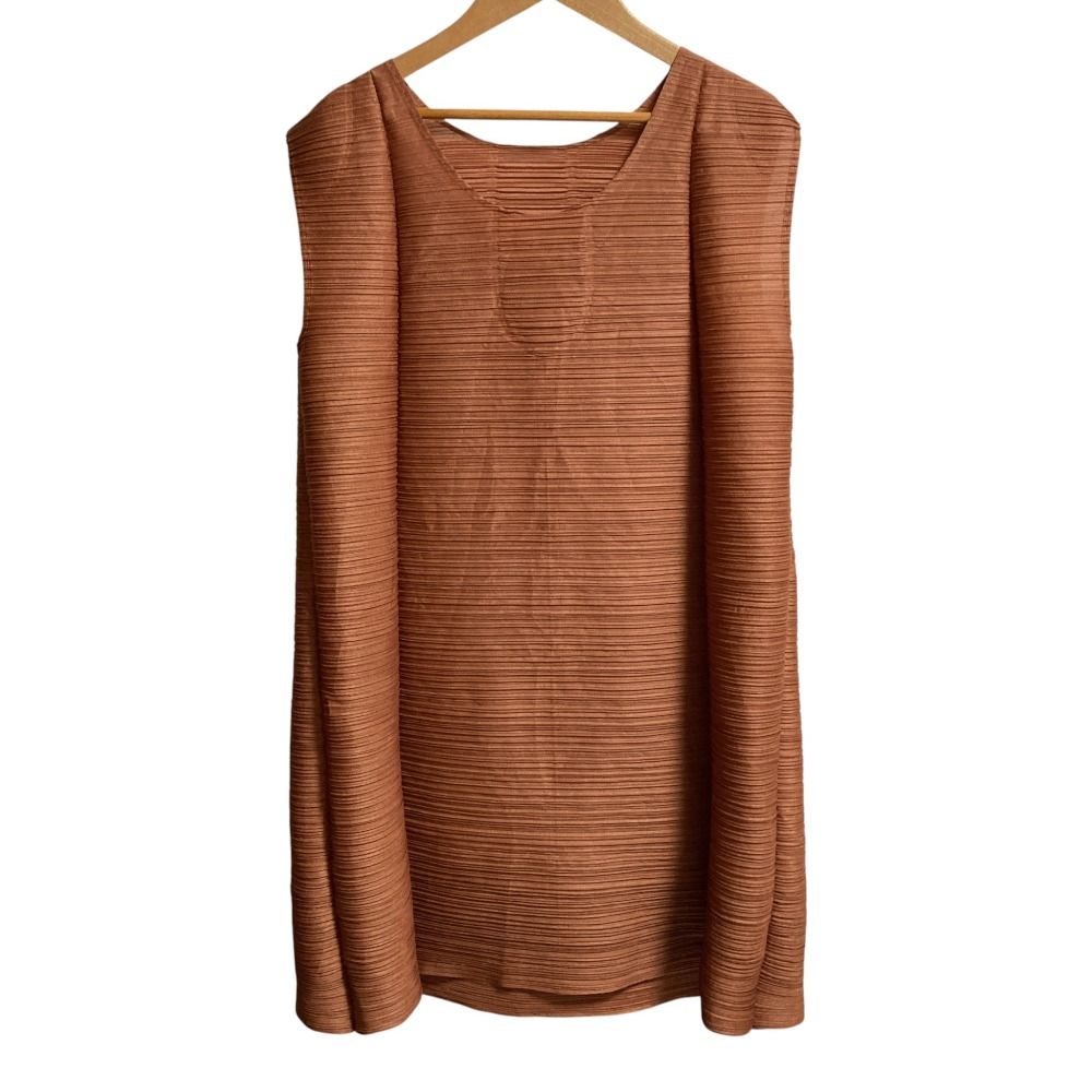PLEATS PLEASE プリーツプリーズ イッセイミヤケ バウンス ノースリーブ カットソー PP 23-JT 595 サイズ3 ブラウン レディース 古着