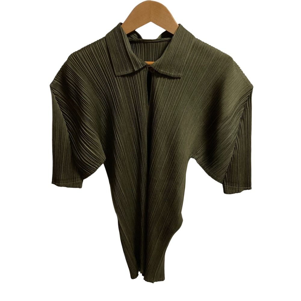 PLEATS PLEASE プリーツプリーズ イッセイミヤケ ショートスリーブ ポロシャツ PP 91-JK 075 サイズ4 カーキ レディース 古着