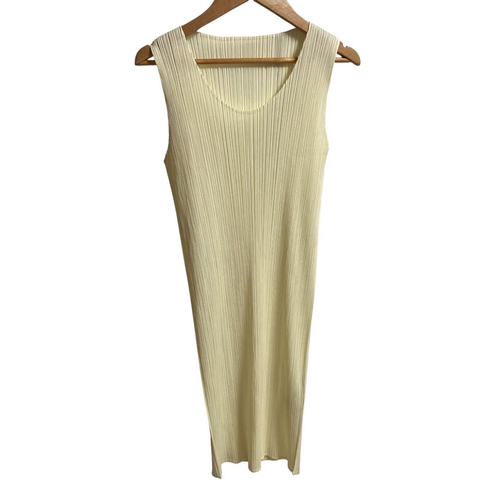 PLEATS PLEASE プリーツプリーズ イッセイミヤケ ノースリーブ カットソー チュニック PP 04-JH 619 サイズ3 クリーム レディース 古着