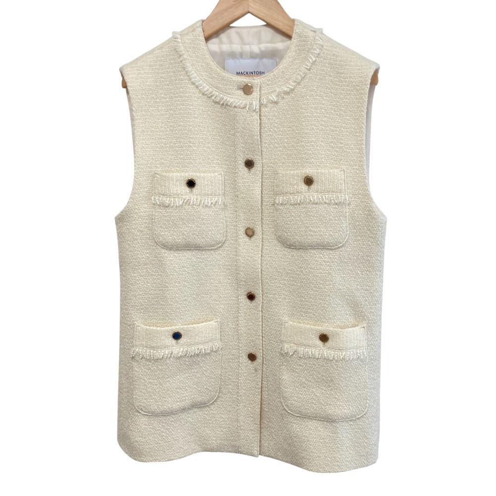 24 AW マッキントッシュフィロソフィー ロービングツイードジレ ベスト サイズ34 ホワイト レディース 古着