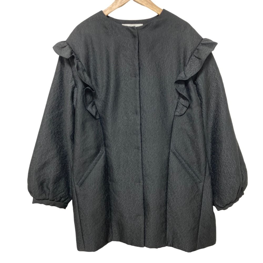 SONO ソーノ クリスタルジャガード フリルショートコート サイズ1 ブラック レディース 古着