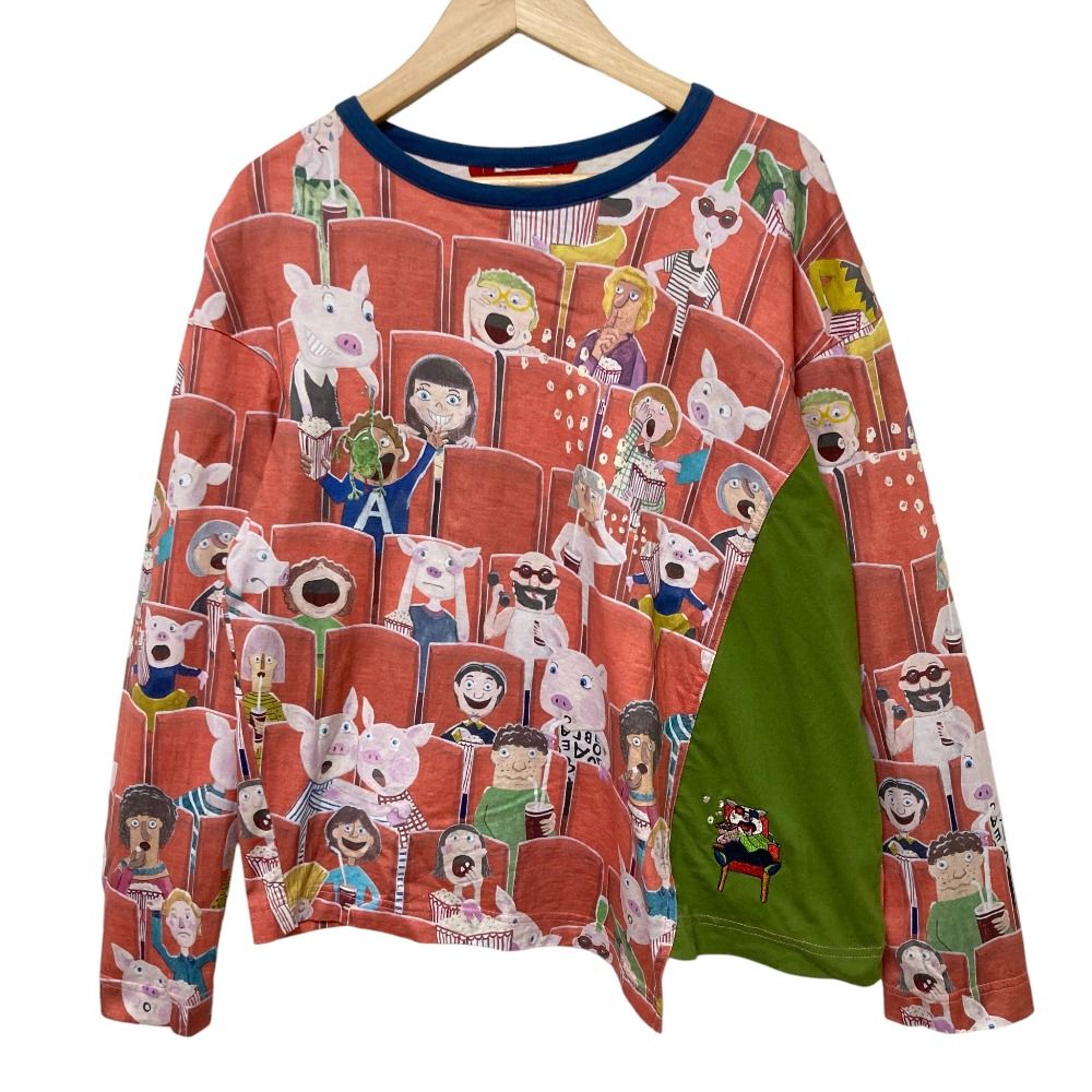 OLLEBOREBLA ALBEROBELLO オレボレブラ アルベロベロ ぶたさん 映画館プリント 長袖 カットソー オレンジ レディース 古着
