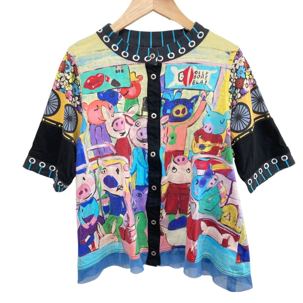 OLLEBOREBLA ALBEROBELLO オレボレブラ アルベロベロ ぶたさん プリント 半袖 シャツ カットソー カーディガン マルチカラー レディース 古着