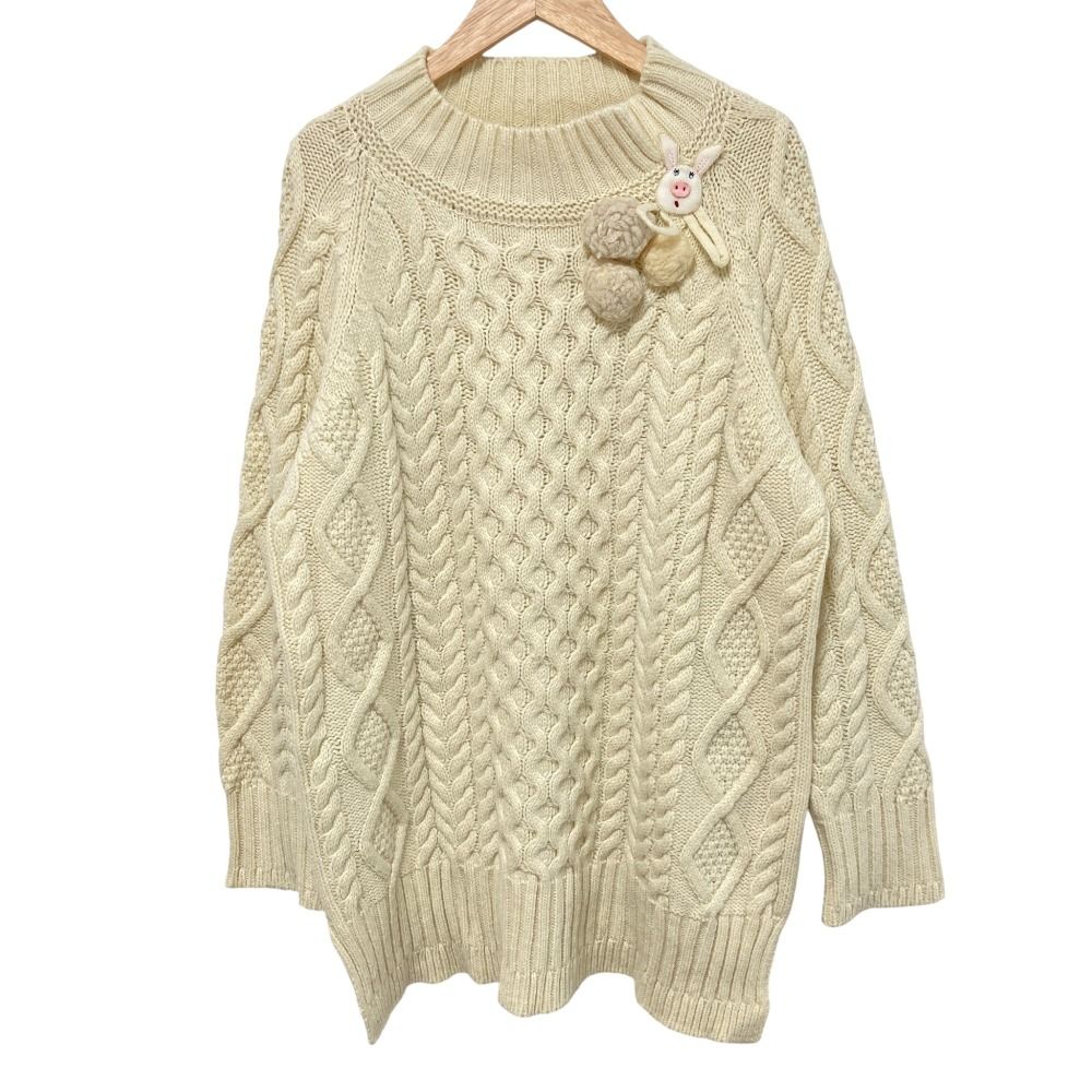 OLLEBOREBLA ALBEROBELLO オレボレブラ アルベロベロ ぶたさん ケーブルニット セーター アイボリー レディース 古着