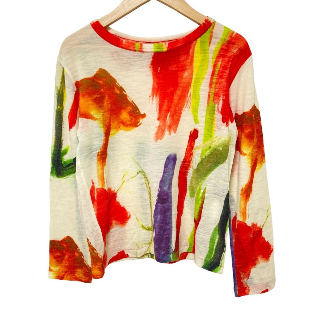 Y S ワイズ ヨウジヤマモト アートプリント 長袖 ニット カットソー サイズ2 ホワイト マルチカラー レディース 古着