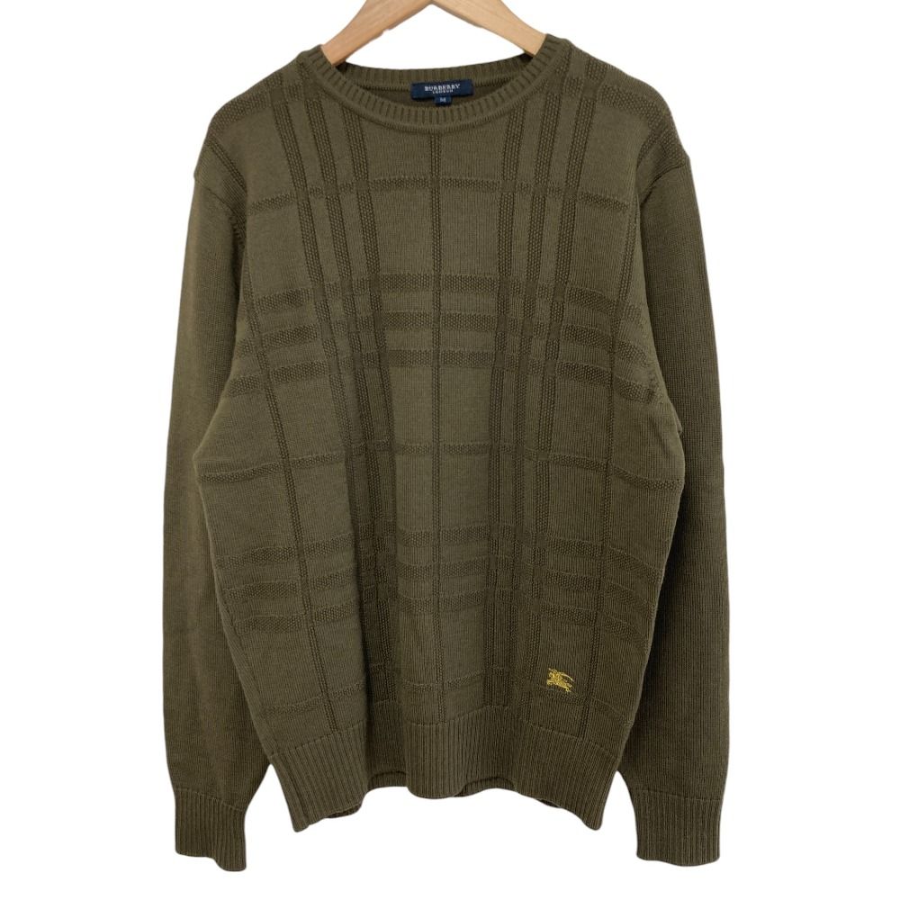 BURBERRY LONDON バーバリーロンドン チェック柄 クルーネック ニット プルオーバー セーター サイズM カーキ メンズ 古着