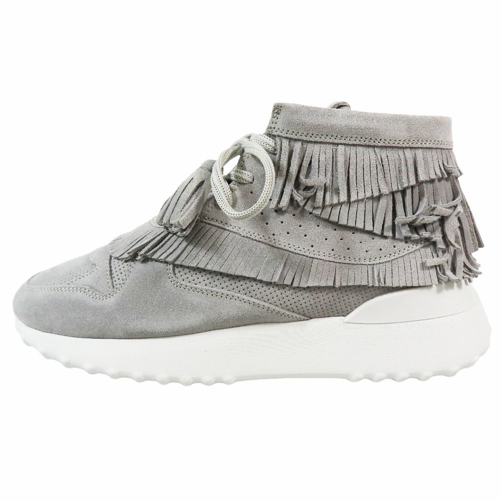 ♥ TOD S トッズ POLACCO FRANGE フリンジ スニーカー ミドルカット シューズ スエード レザー 35.5 グレー レディース 古着