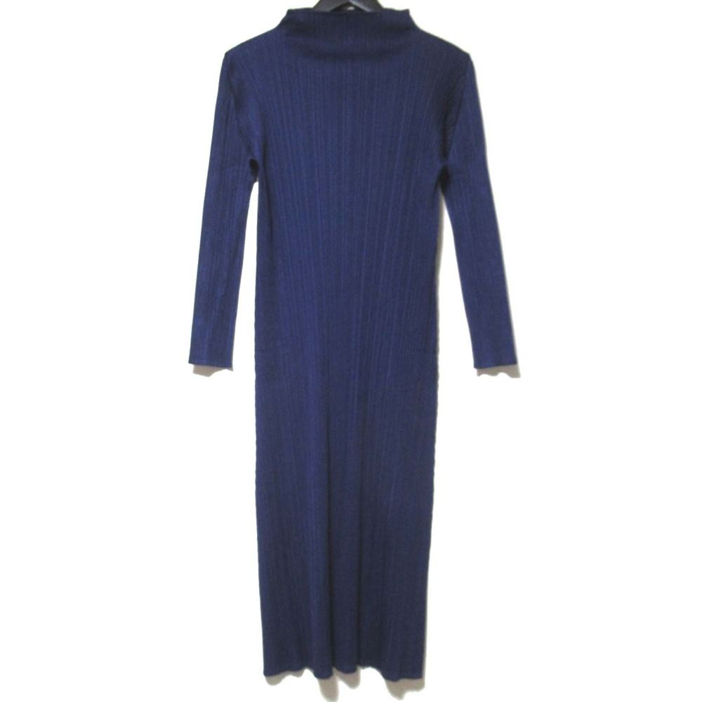 PLEATS PLEASE ISSEY MIYAKE プリーツプリーズ イッセイミヤケ 長袖 ハイネック ワンピース PP 91-JH 108 サイズ3 ネイビー レディース 古着