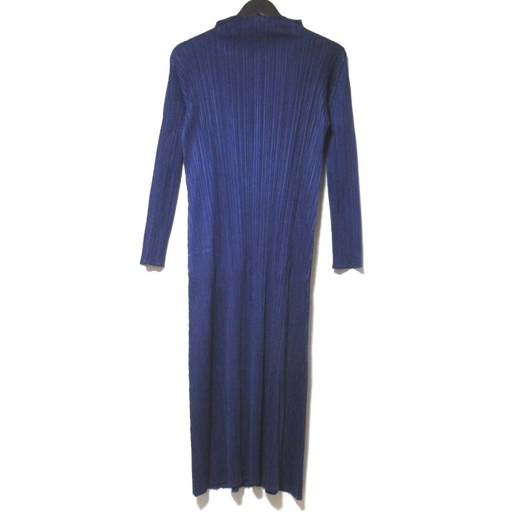 PLEATS PLEASE ISSEY MIYAKE プリーツプリーズ イッセイミヤケ 長袖 ハイネック ワンピース PP 91-JH 108 サイズ3 ネイビー レディース 古着