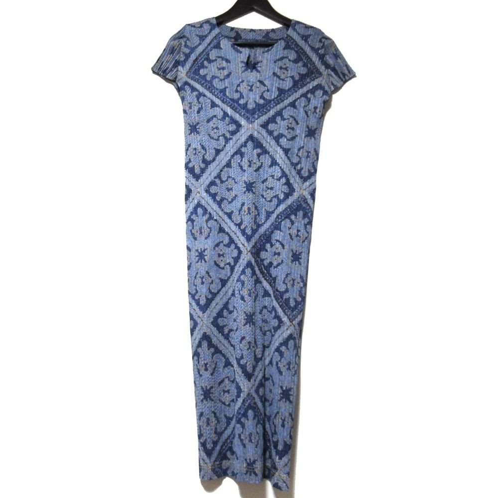 PLEATS PLEASE ISSEY MIYAKE プリーツプリーズ イッセイミヤケ 転写プリント ショートスリーブ ワンピース 3 ブルー系 レディース 古着