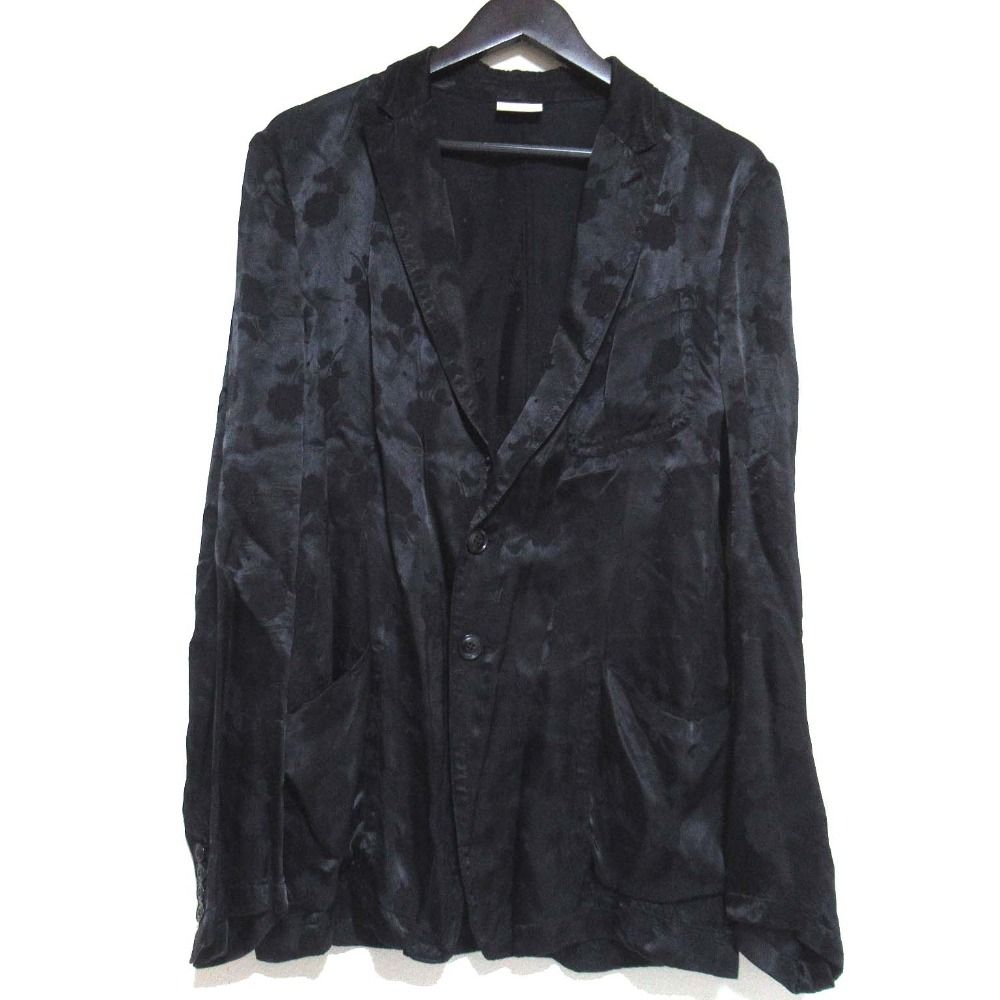 DRIES VAN NOTEN ドリスヴァンノッテン フラワージャガード サテン テーラードジャケット サイズ44 ブラック メンズ 古着
