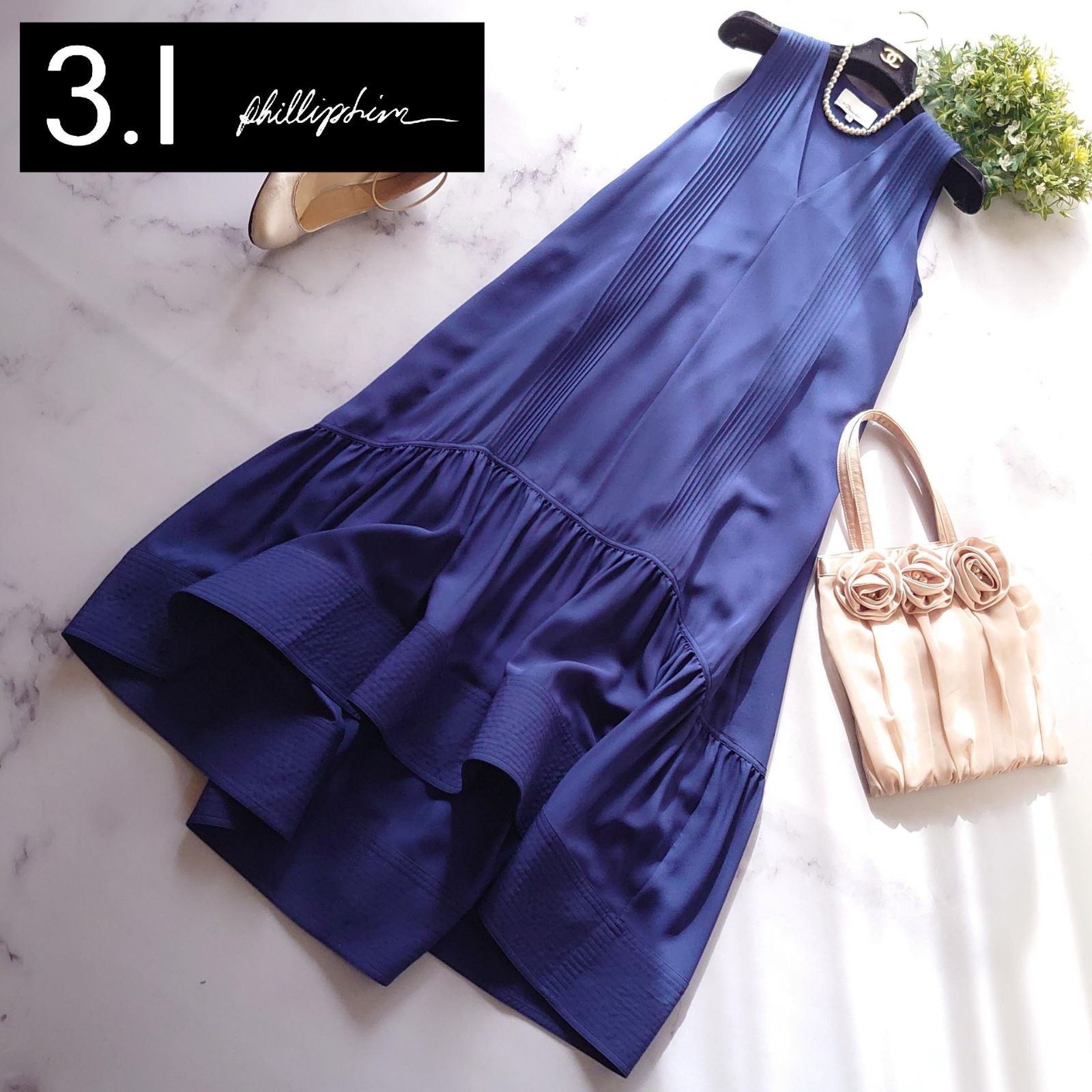 スリーワンフィリップリム シルク100％ ティアードフリル ワンピース M相当