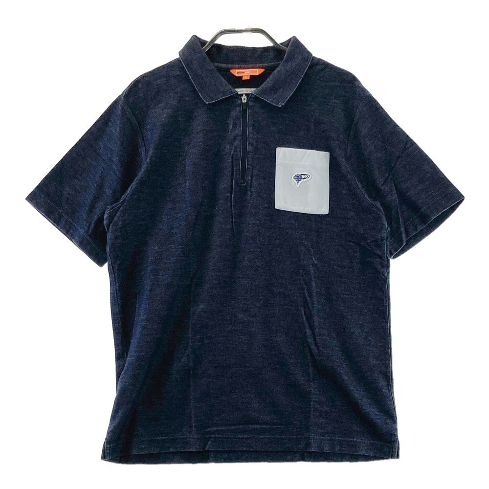 サイズ L BEAMS GOLF ビームスゴルフ ハーフジップ 半袖ポロシャツ ワッペン ネイビー系 ゴルフウェア メンズ ストスト