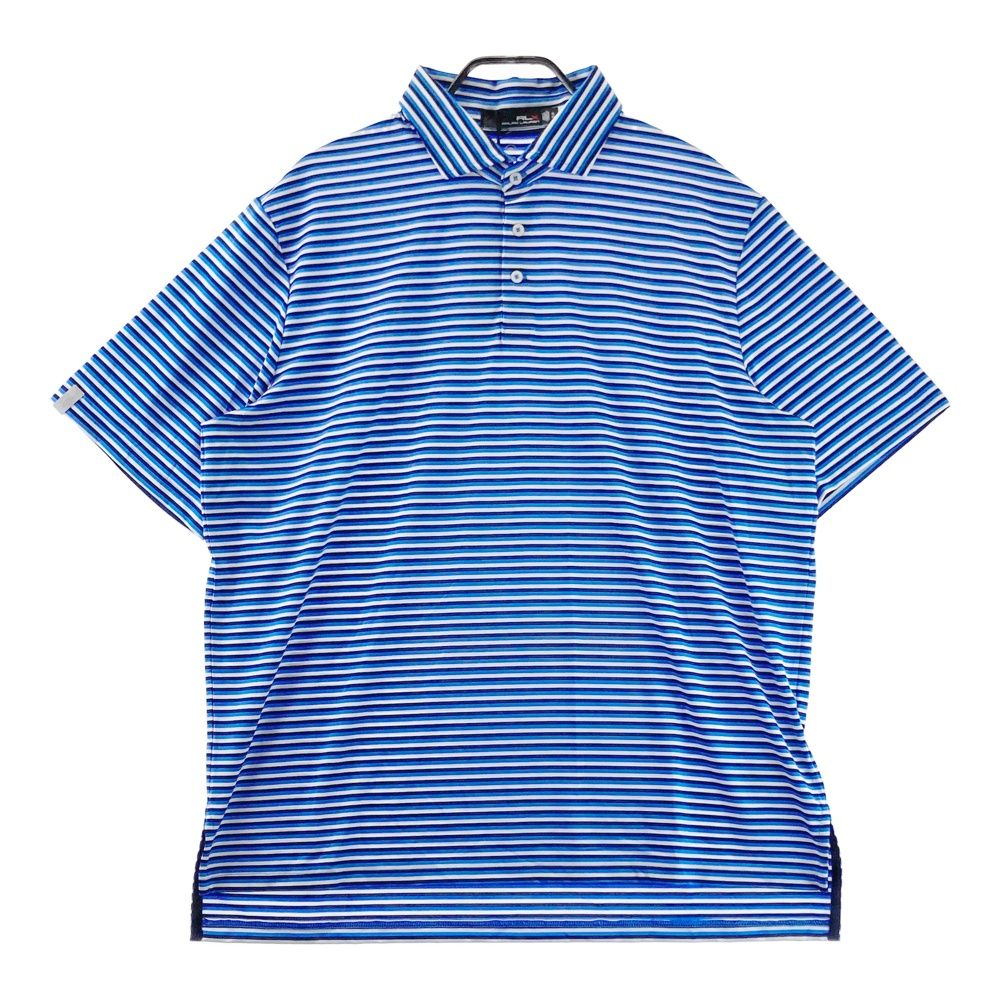 サイズ XL RLX ラルフローレン 半袖ポロシャツ ボタンダウン ボーダー柄 ブルー系 ゴルフウェア メンズ ストスト