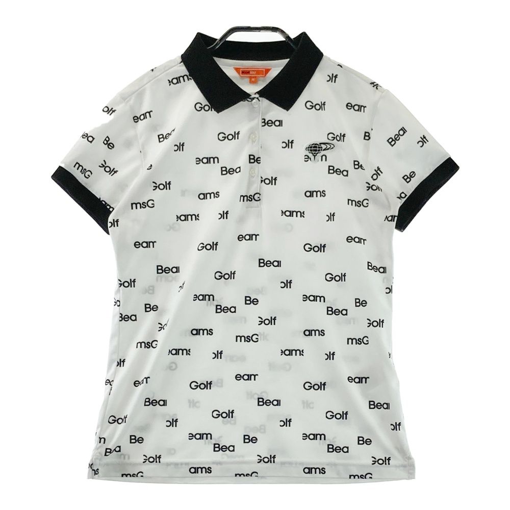 サイズ M BEAMS GOLF ビームスゴルフ 半袖ポロシャツ ロゴ 総柄 ホワイト系 ゴルフウェア レディース ストスト