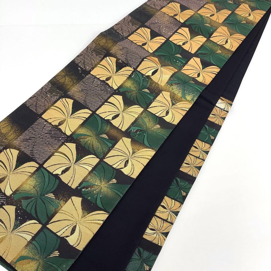 着物と帯 時流 F 2540◆正絹 袋帯◆市松 金 緑 創美乃匠 ♥品
