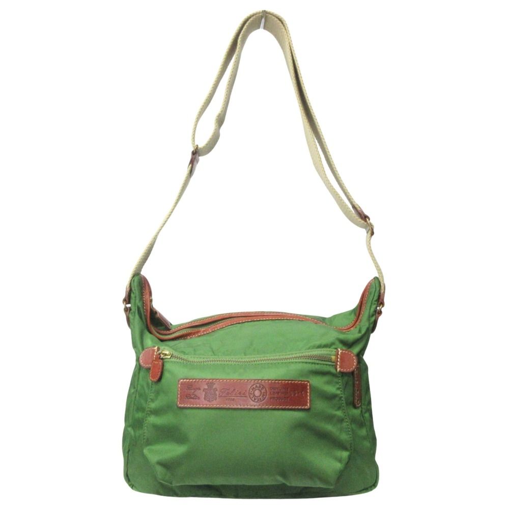 Felisi フェリージ ナイロン レザー ショルダー クロスボディ バッグ 鞄 05-4 グリーン|ブラウン メンズ 古着