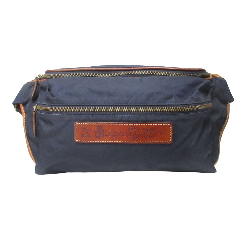 Felisi フェリージ クロス ボディ ショルダー バッグ 鞄 ウエスト ポーチ ナイロン レザー 427 ネイビー|ブラウン メンズ 古着