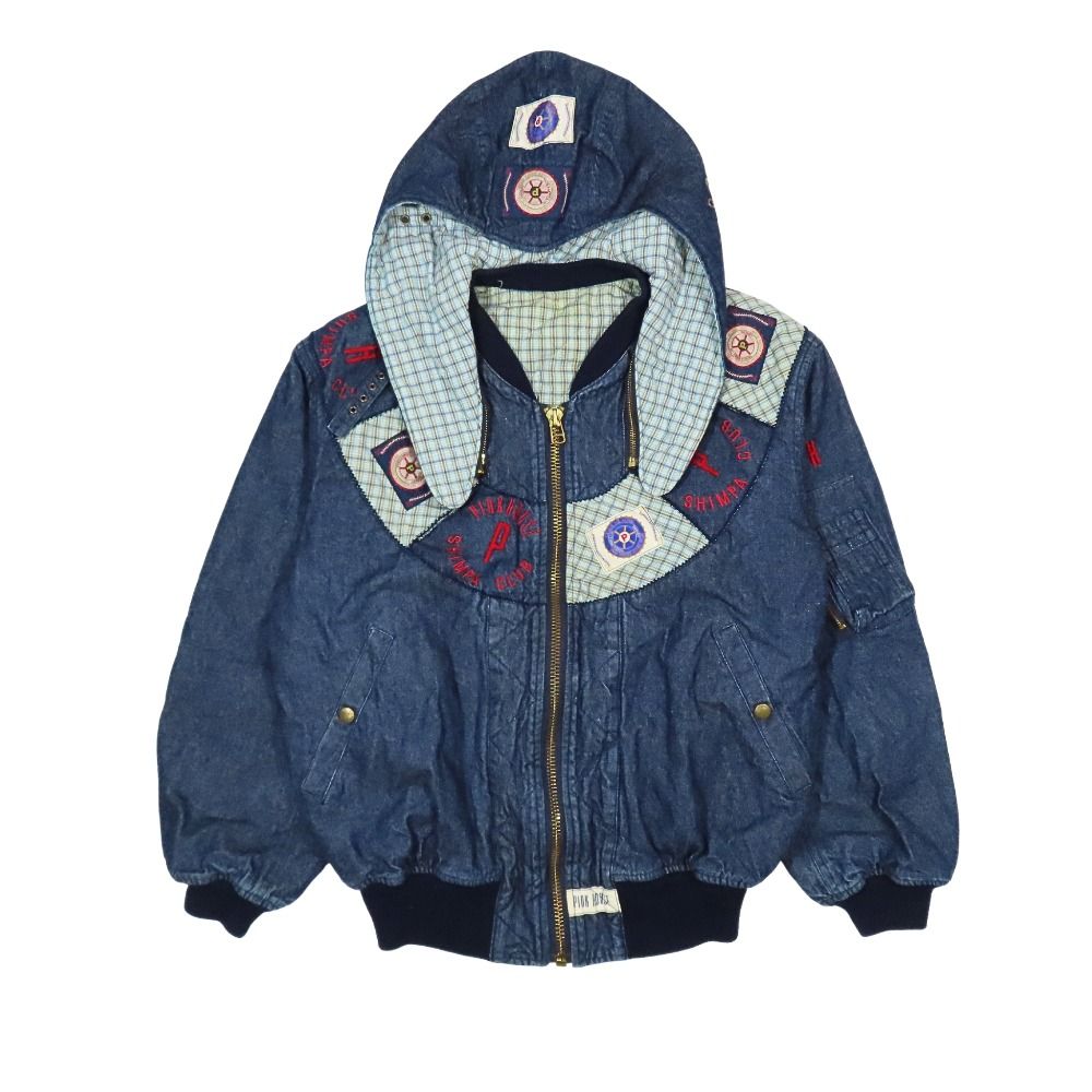 PINK HOUSE ピンクハウス ヴィンテージ パッチワーク コットン 中綿 デニムジャケット アウター キルティング フーディ 青 レディース 古着