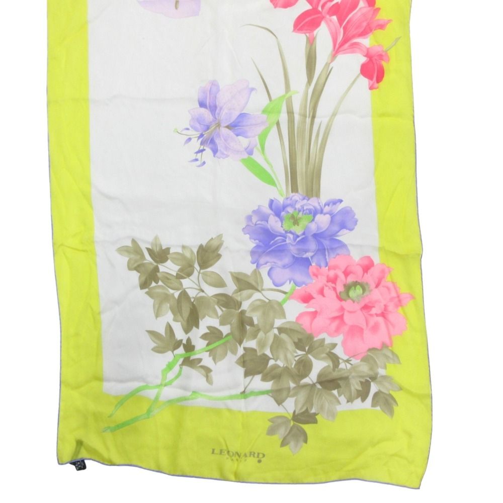 大判！【美品✨️】LEONARD フラワープリント スカーフレオナール 良品 LEONARD レオナール スカーフ ストール 花柄 シルク ロゴ