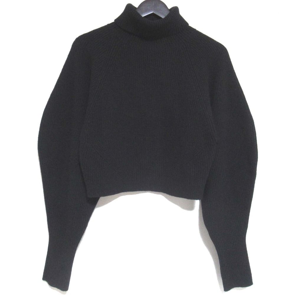 Cygne シーニュ ボリュームスリーブ タートルネック クロップド ニット セーター ブラック レディース 古着