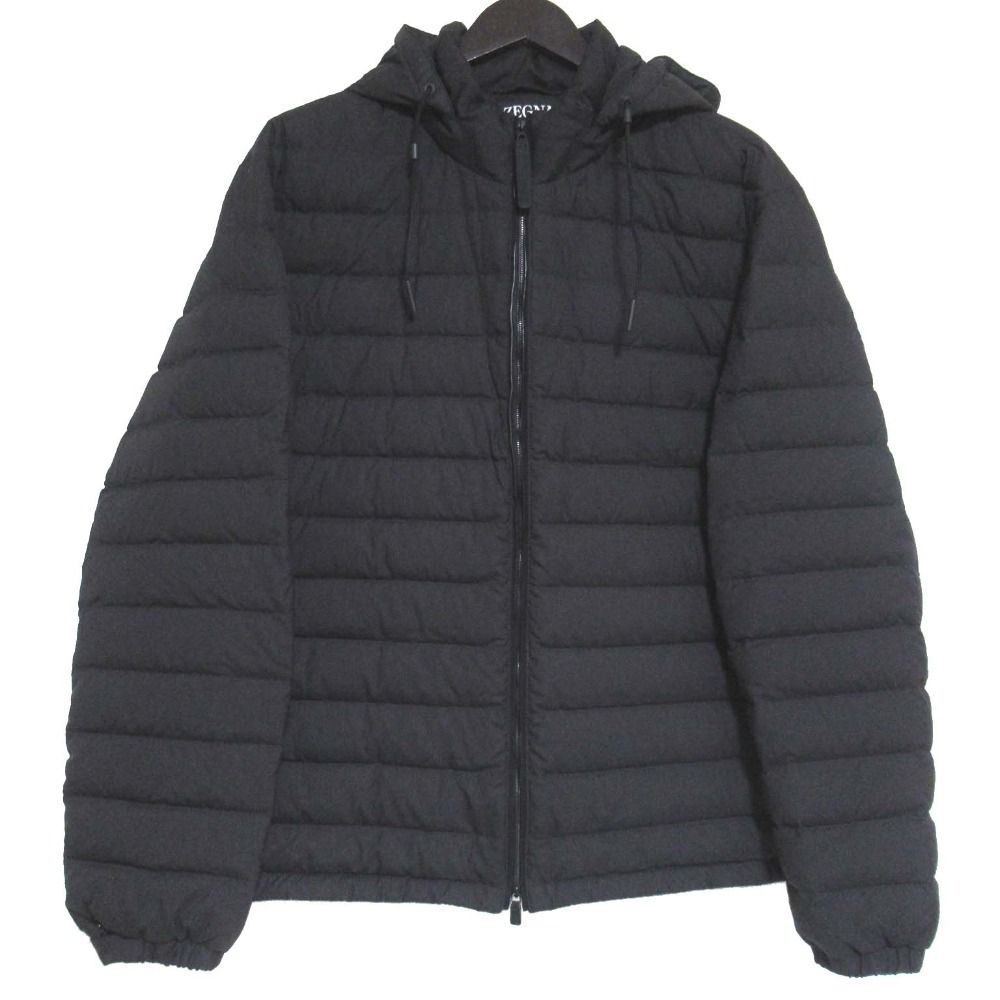 ZEGNA ゼニア Hooded Bomber ジップアップ フーディー ダウンジャケット E 7 T 25 7209 YM サイズ54 R ブラック メンズ 古着