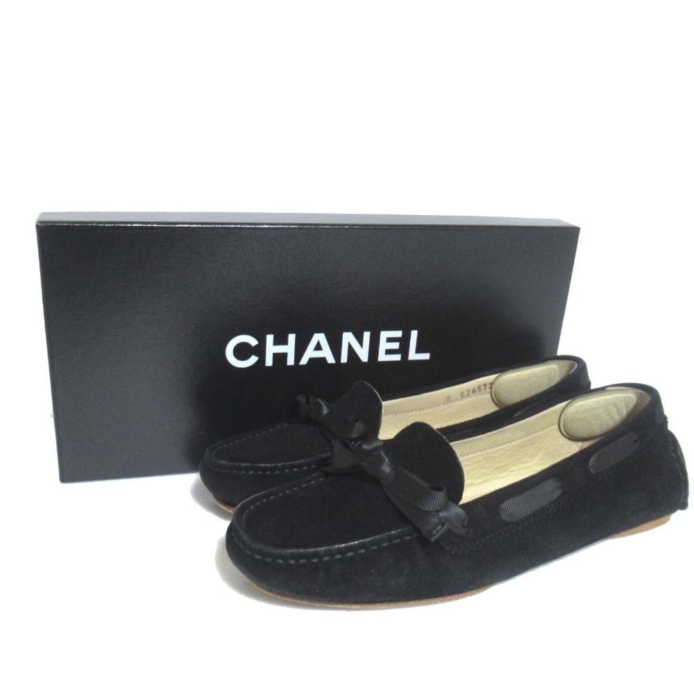 美品 CHANEL シャネル リボン装飾 ココマーク モカシン フラット