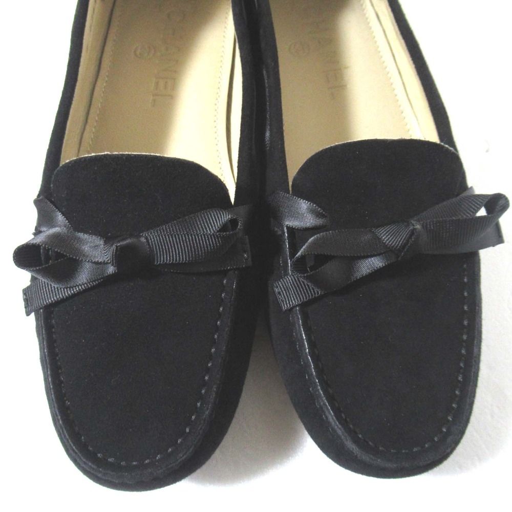 美品 CHANEL シャネル リボン装飾 ココマーク モカシン フラット