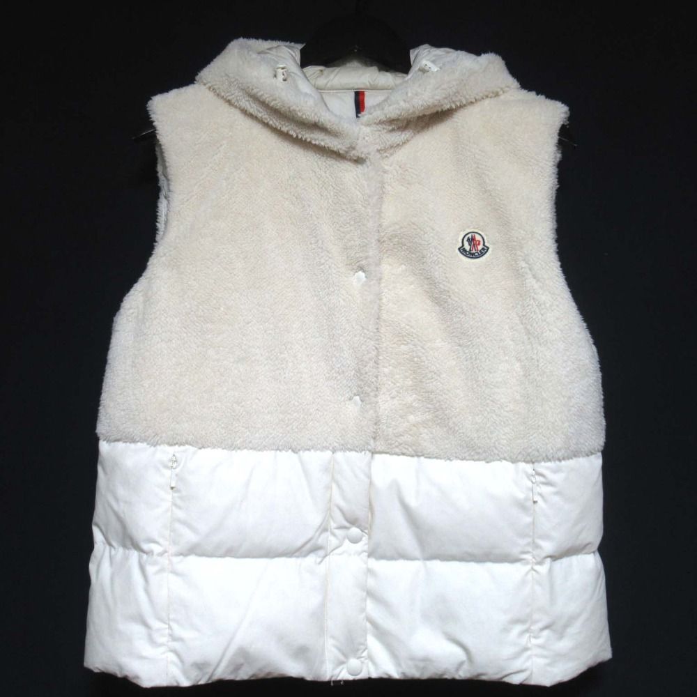 MONCLER モンクレール FLOY ボア切替 フーディー ダウンベスト サイズ0 アイボリー レディース 古着