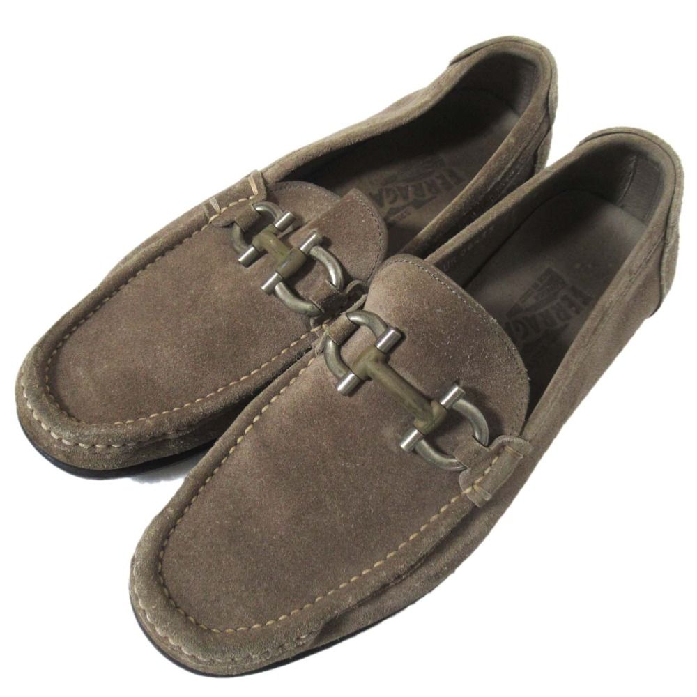 Salvatore Ferragamo サルヴァトーレフェラガモ ガンチーニ金具 スエード ローファー サイズ5.5 EE 23.5 cm相当 カーキ メンズ 古着