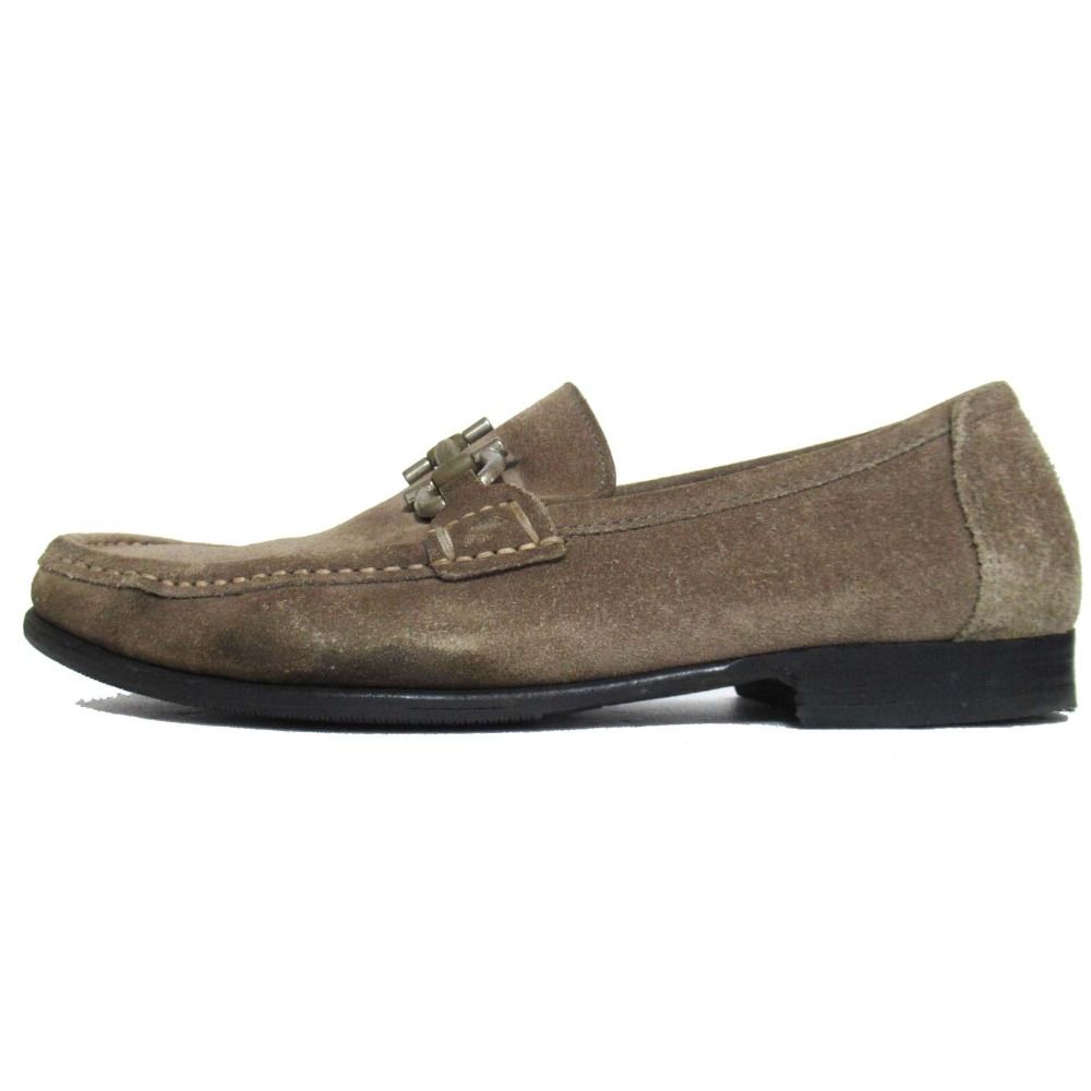 Salvatore Ferragamo サルヴァトーレフェラガモ ガンチーニ金具 スエード ローファー サイズ5.5 EE 23.5 cm相当 カーキ メンズ 古着