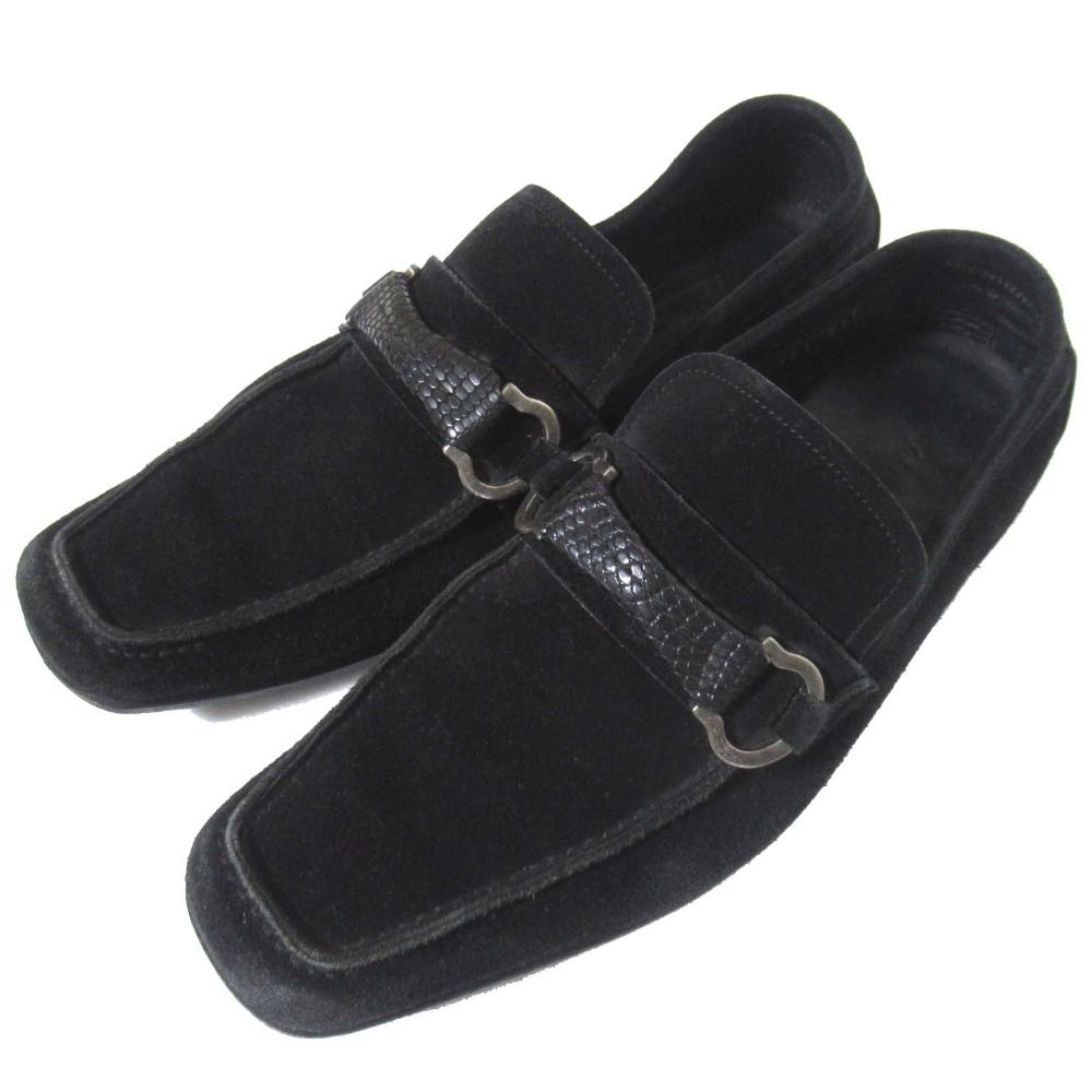Salvatore Ferragamo サルヴァトーレフェラガモ スウェード ガンチーニ金具 ローファー サイズ5.5 EE 23.5 cm相当 ブラック メンズ 古着