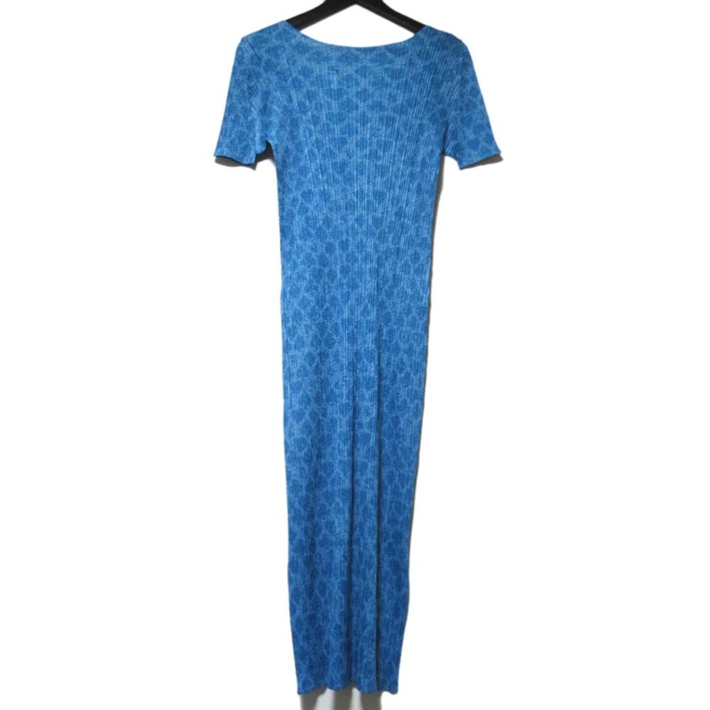 PLEATS PLEASE ISSEY MIYAKE プリーツプリーズ イッセイミヤケ 総柄 半袖 ロング丈 ワンピース PP 73-JH 106 サイズ3 ブルー レディース 古着