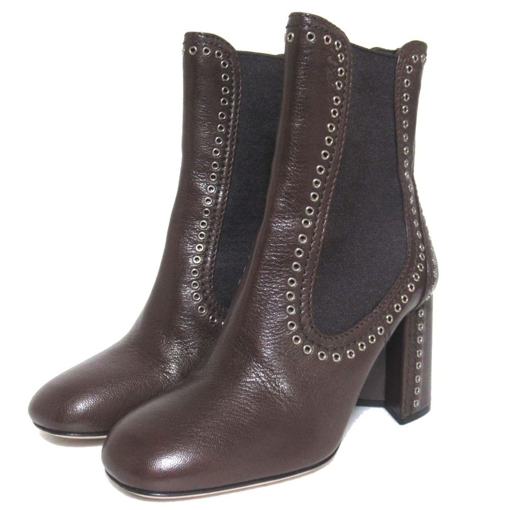 美品 miu miu ミュウミュウ パンチングスタッズ サイドゴア レザー