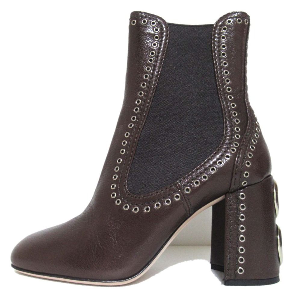 F4【used】miumiu サイドゴアブーツ　ショートブーツ　スタッズ　24㎝ 美品 miu miu ミュウミュウ パンチングスタッズ サイドゴア レザー