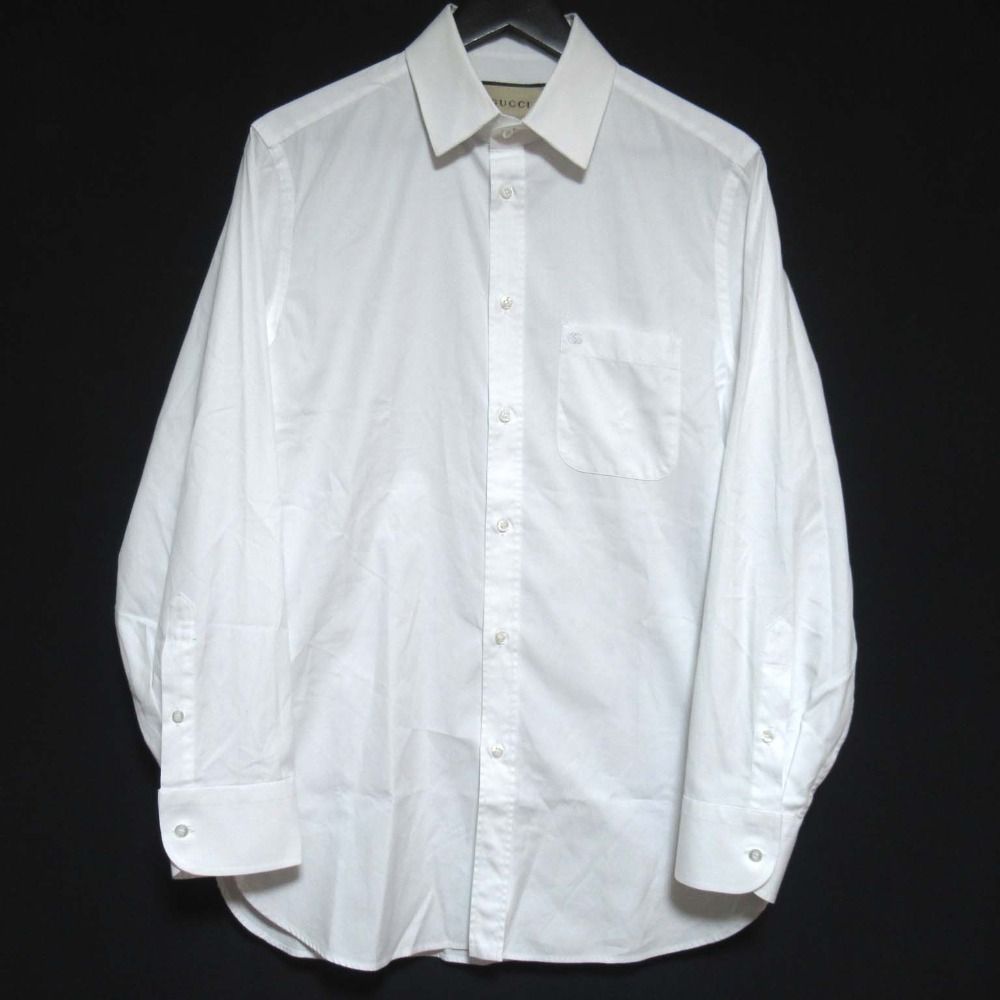 美品 GUCCI グッチ GGロゴ刺繍 ポケット付き 長袖 ブロードシャツ