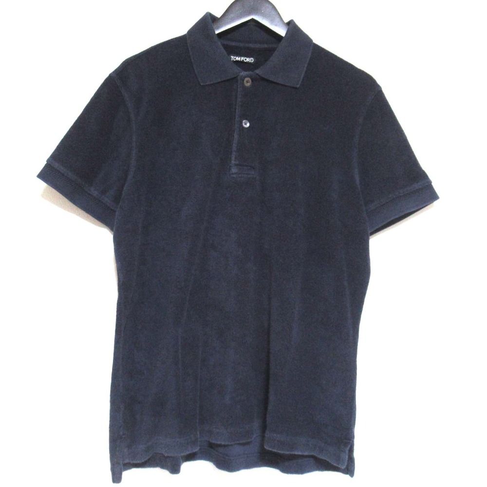 TOM FORD トムフォード パイル地 半袖 ポロシャツ サイズ50 ネイビー メンズ 古着