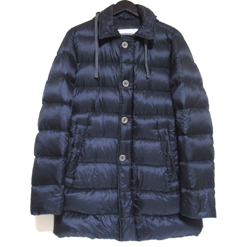 HERNO ヘルノ ナイロン フーディー ダウンジャケット サイズ48 ネイビー メンズ 古着