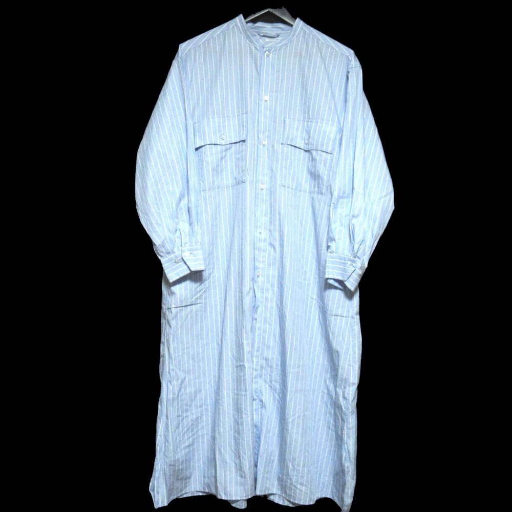 24 SS blurhms ブラームス ストライプ柄 オフィサー ドレス シャツワンピース サイズ0 ブルー×ホワイト レディース 古着