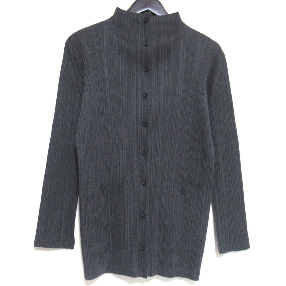 PLEATS PLEASE ISSEY MIYAKE プリーツプリーズ イッセイミヤケ シャツジャケット PP 73-JD 473 サイズ3 グレー レディース 古着