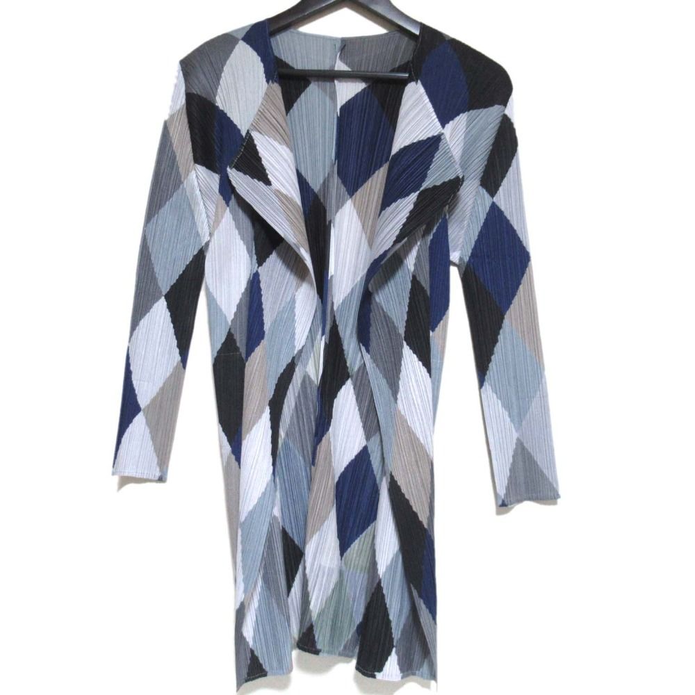 PLEATS PLEASE ISSEY MIYAKE プリーツプリーズ イッセイミヤケ プリーツ加工 ダイヤ柄 カーディガン ブラウス 2 マルチカラー レディース 古着