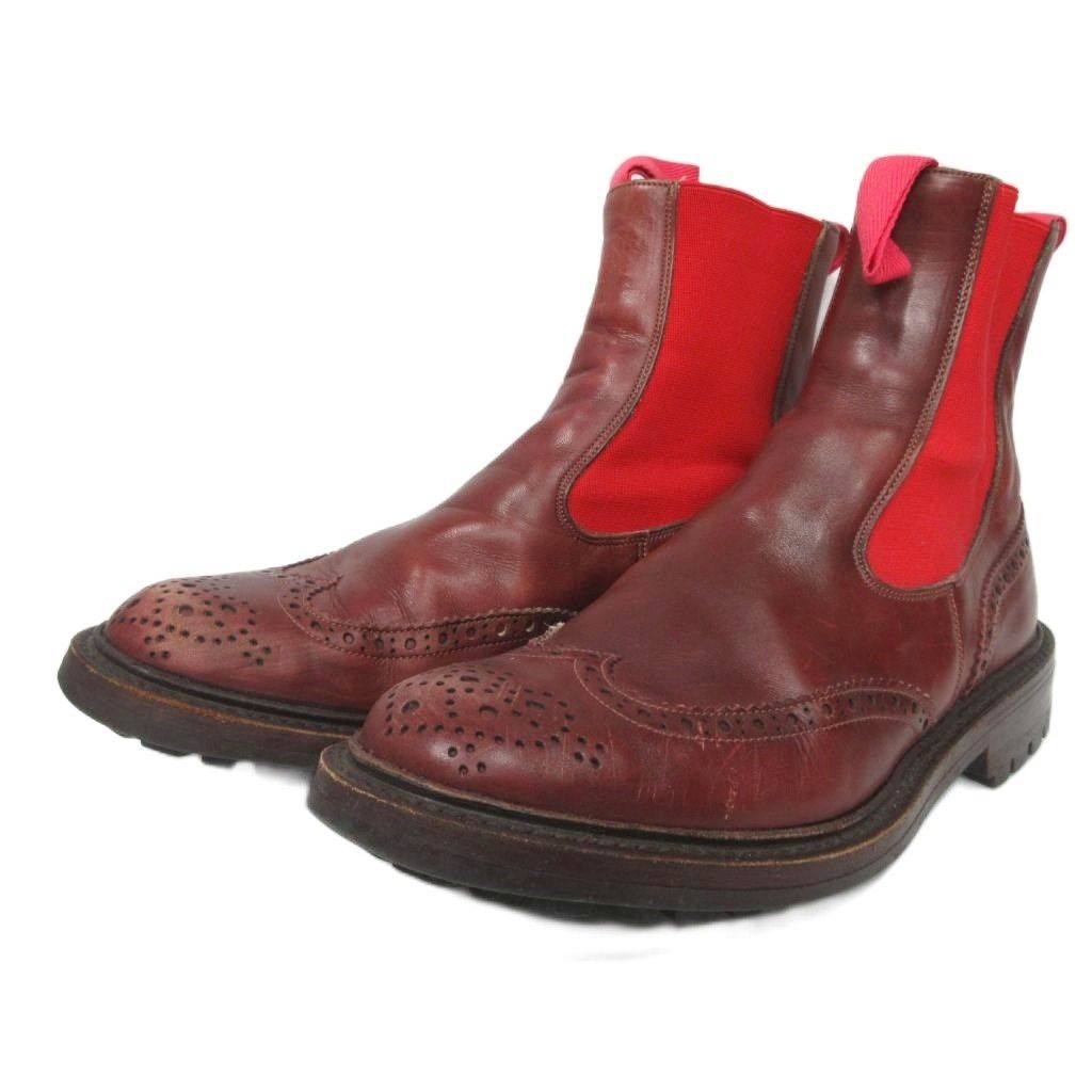トリッカーズ TRICKER S ポールスミス 別注 72754 HENRY サイドゴアブーツ チェルシーブーツ ウイングチップ レザー 8.5 バーガンディ 茶 ブラウン 赤 レッド
