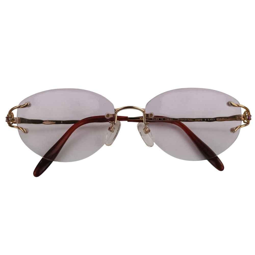 ノーブランド Made in Japan K 18 PG ダイヤモンド ルビー R 0.48 ct D 0.05 装飾 メガネ 54□17-135 ピンクゴールド レディース 古着