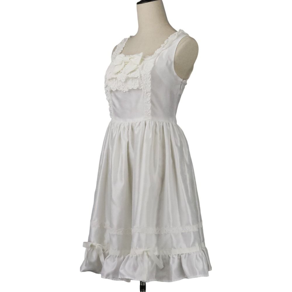 ベイビーザスターズシャインブライト レース リボン オーガンジー ノースリーブ ドレス ワンピース ホワイト レディース 古着