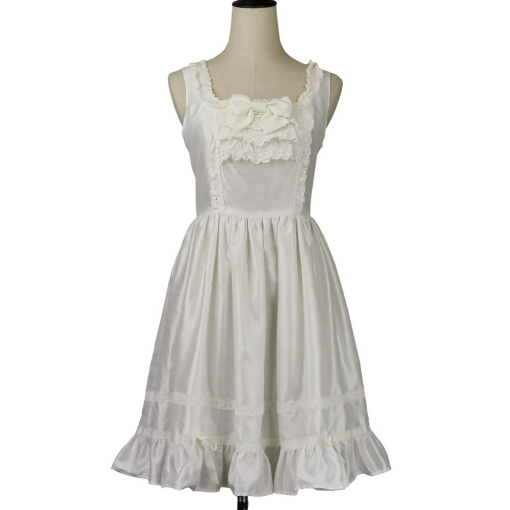 ベイビーザスターズシャインブライト レース リボン オーガンジー ノースリーブ ドレス ワンピース ホワイト レディース 古着