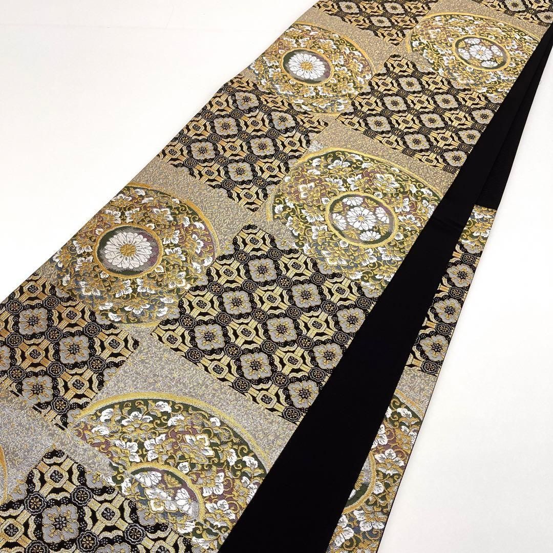 着物と帯 時流 F 2539◆正絹 袋帯◆華紋 黒 金