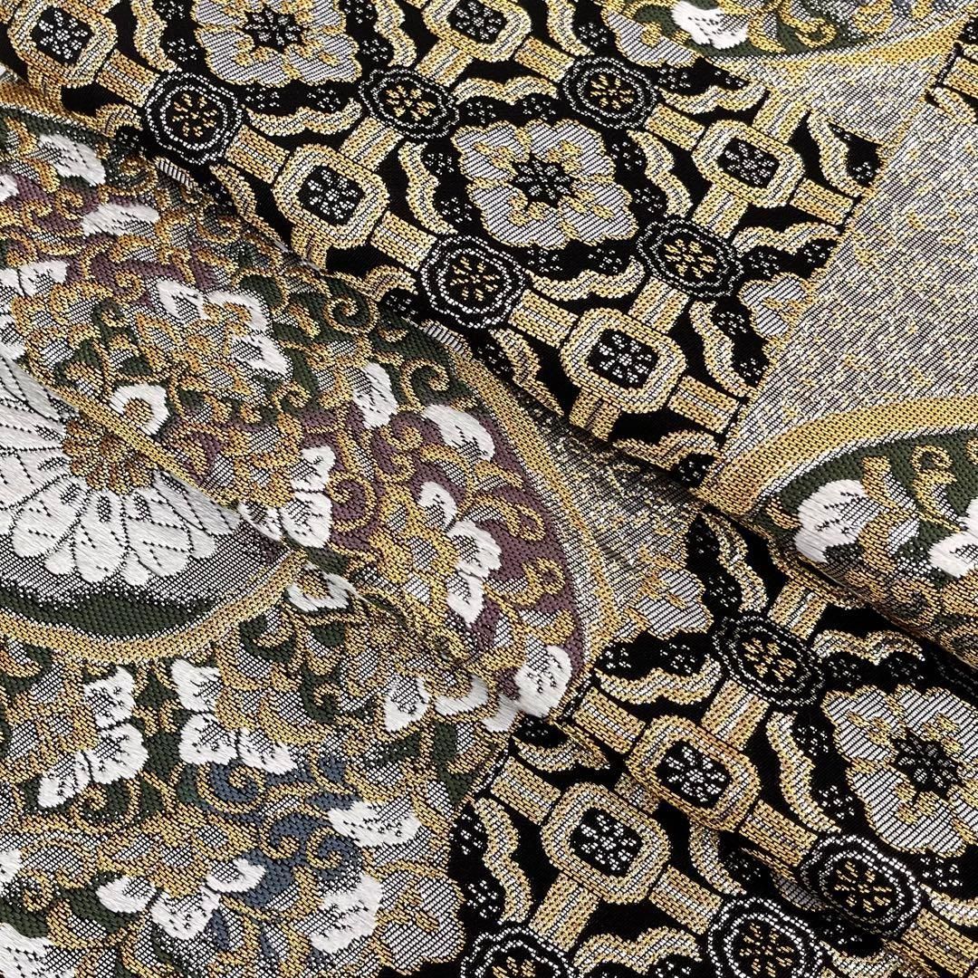  着物と帯 時流 F 2539◆正絹 袋帯◆華紋 黒 金 袋帯 帯