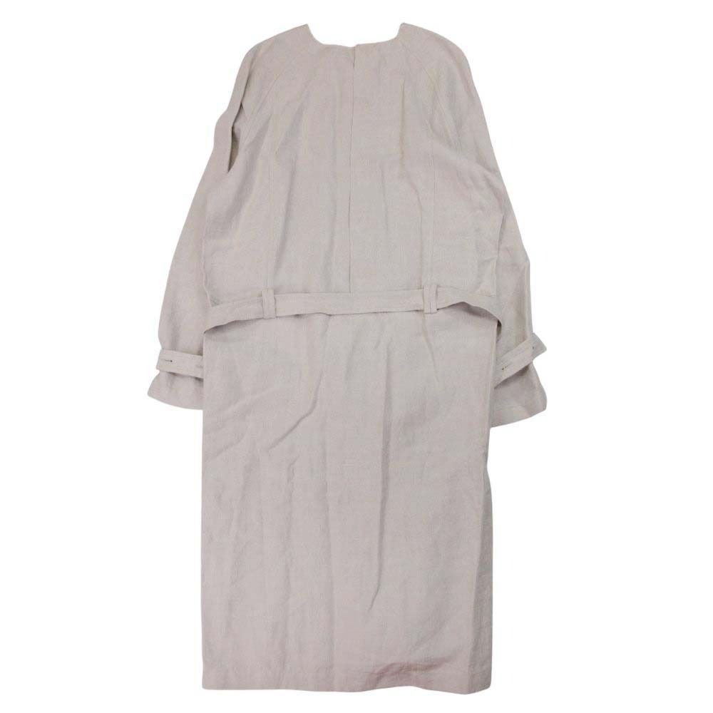 ♥ 18 ss NEHERA ネヘラ ダリエル クラシック リネン ドレス ワンピース リネン×レザー ドッキング 長袖 36 ベージュ レディース 古着