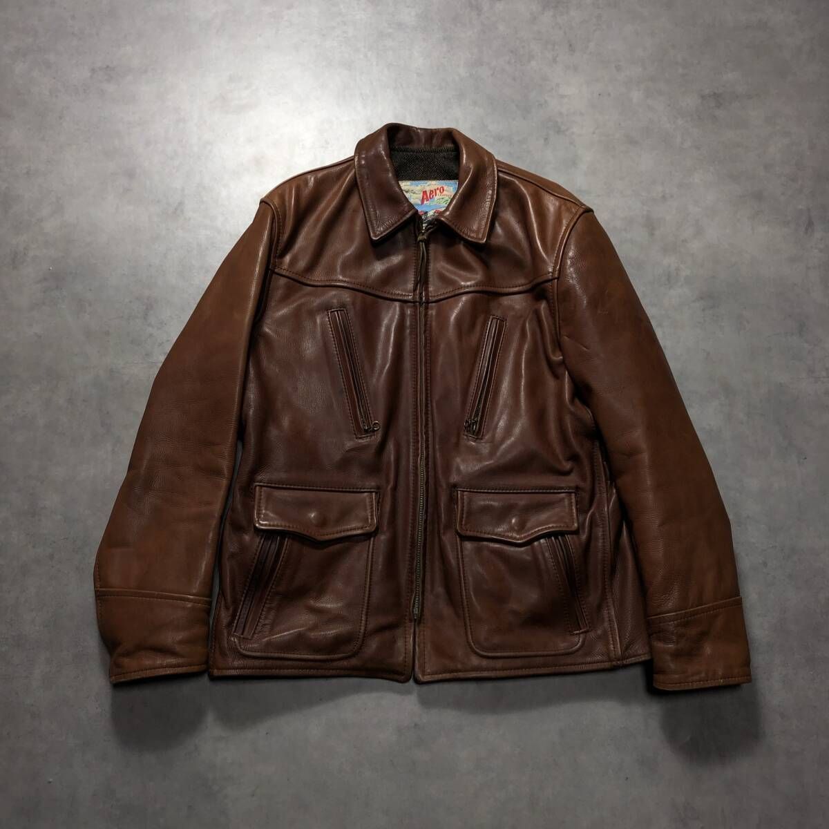 GQ 4537 AERO LEATHER ステアハイド レザージャケット 40 ブラウン エアロレザー